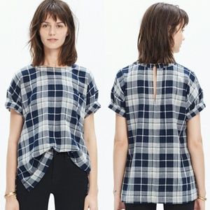 Madewell Bon Vivant Tee in Blue Gray Plaid EEUC